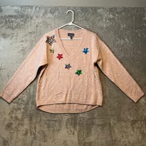 Modcloth Sz M Sparkles and Stardust Embellished V-Neck Wool Blend Sweater Womens